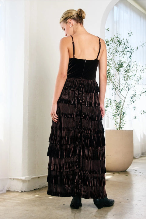 Velvet Pleated Tier Dress