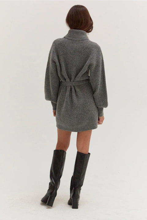 Audrina Turtleneck Sweater Dress with Tie Waist