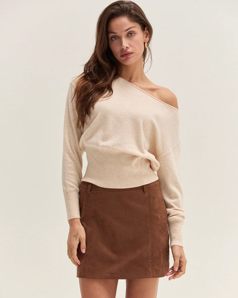 Cassie Cinched Waist Boatneck Sweater Top