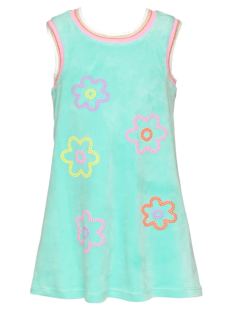 A-Line Velour Dress w/ Flower Detail