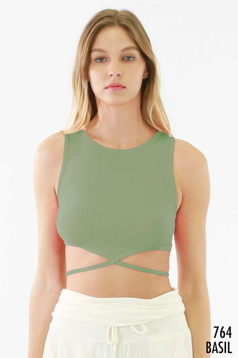 Ribbed Tie Waist Crop Top