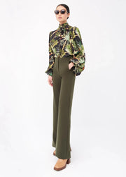 Chloe Print Shirt Bow Collar - Green-Cyrana-XS-Urbanheer