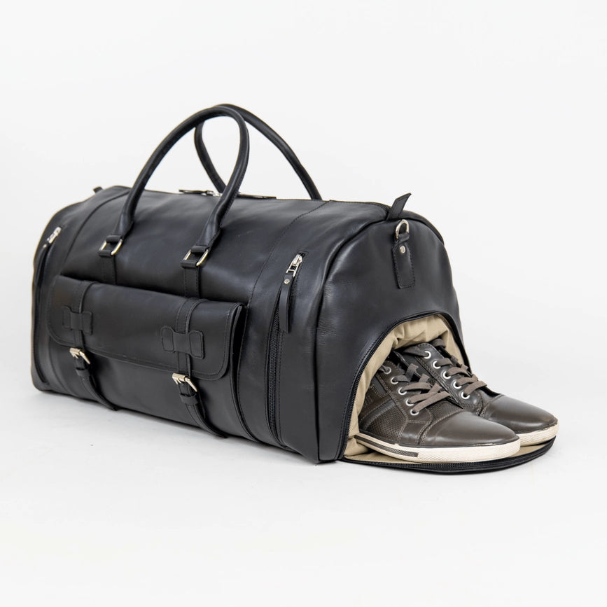 46L Weekender Duffle with Shoe Compartment-Bags-Hides-23 x 11 x 11 in (58.4 x 27.9 x 27.9 cm)-Black-Urbanheer