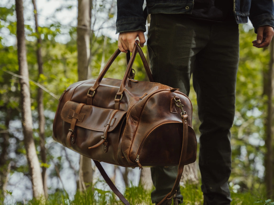 46L Weekender Duffle with Shoe Compartment-Bags-Hides-23 x 11 x 11 in (58.4 x 27.9 x 27.9 cm)-Brown-Urbanheer
