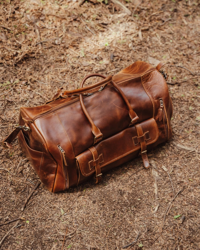 46L Weekender Duffle with Shoe Compartment-Bags-Hides-23 x 11 x 11 in (58.4 x 27.9 x 27.9 cm)-Brown-Urbanheer