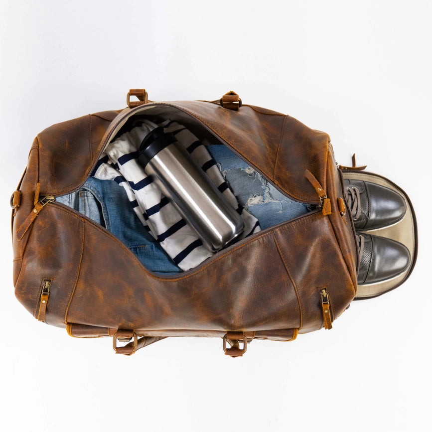 46L Weekender Duffle with Shoe Compartment-Bags-Hides-23 x 11 x 11 in (58.4 x 27.9 x 27.9 cm)-Brown-Urbanheer