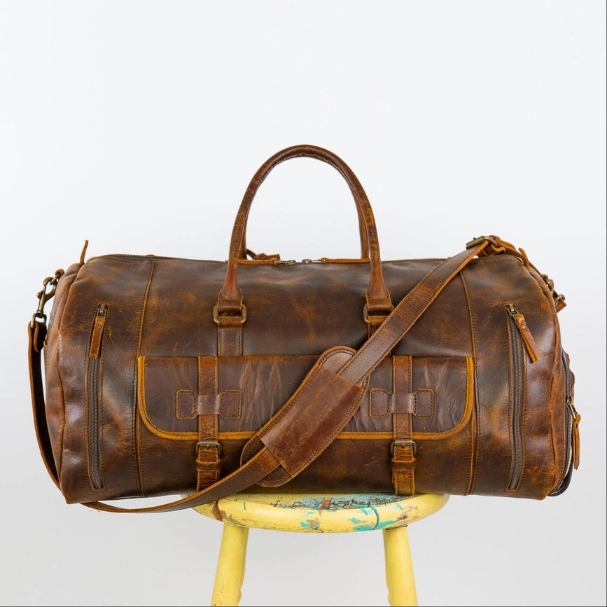 46L Weekender Duffle with Shoe Compartment-Bags-Hides-23 x 11 x 11 in (58.4 x 27.9 x 27.9 cm)-Brown-Urbanheer