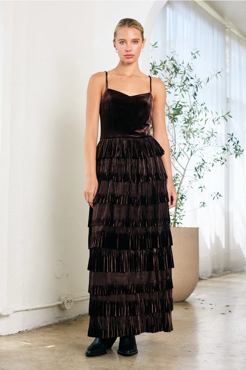 Velvet Pleated Tier Dress