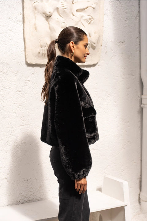 Synthetic Fur Jacket with Patch Pockets