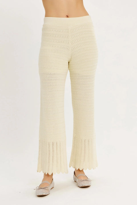Crochet Sweater Flare Wide-Leg Pants with Elastic Waistband
