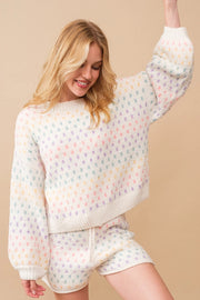 Multi Polka Dot Pullover Top With Short Set-Set-Blue B-S-Urbanheer