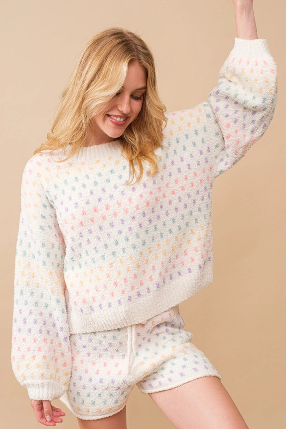 Multi Polka Dot Pullover Top With Short Set-Set-Blue B-S-Urbanheer