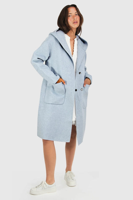 Walk This Way Wool Blend Oversized Coat - Light Blue-COAT-Belle & Bloom-XS-Urbanheer