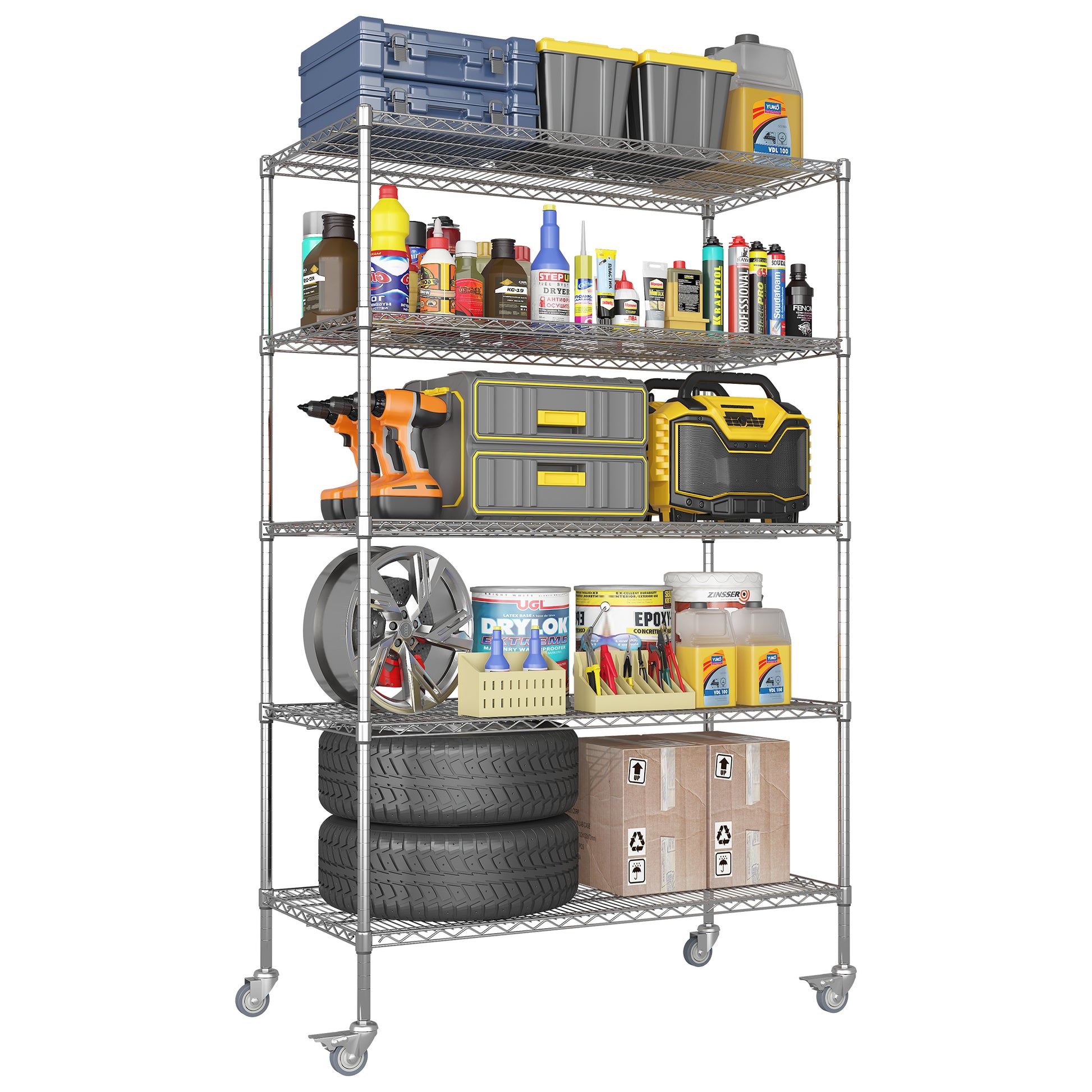 47''W x 24''D x 72''H 5 Tier Heavy Duty Adjustable Kitchen Shelving Unit, Wire Storage Shelves with-UH Decor-Default-Urbanheer