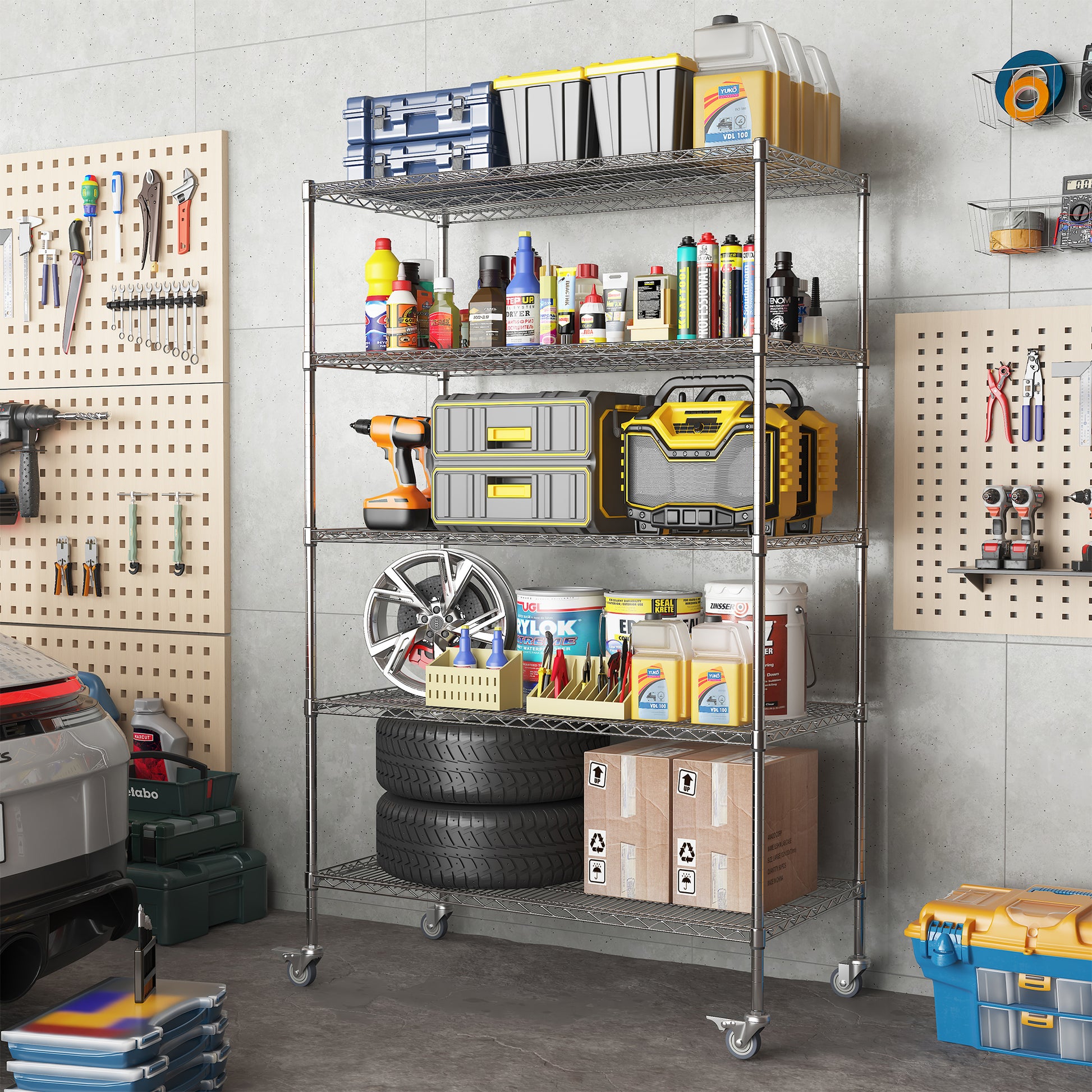 47''W x 24''D x 72''H 5 Tier Heavy Duty Adjustable Kitchen Shelving Unit, Wire Storage Shelves with-UH Decor-Default-Urbanheer