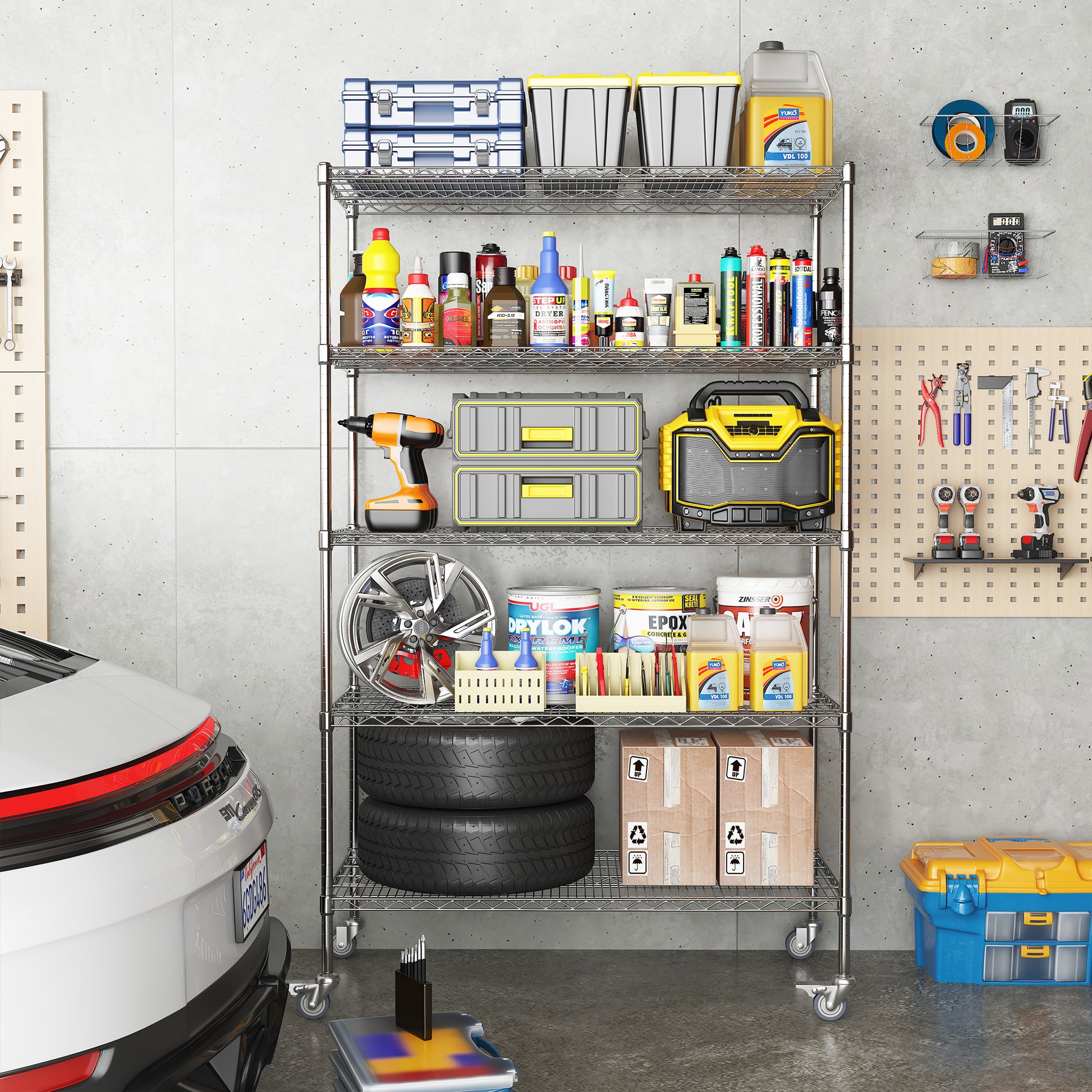 47''W x 24''D x 72''H 5 Tier Heavy Duty Adjustable Kitchen Shelving Unit, Wire Storage Shelves with-UH Decor-Default-Urbanheer