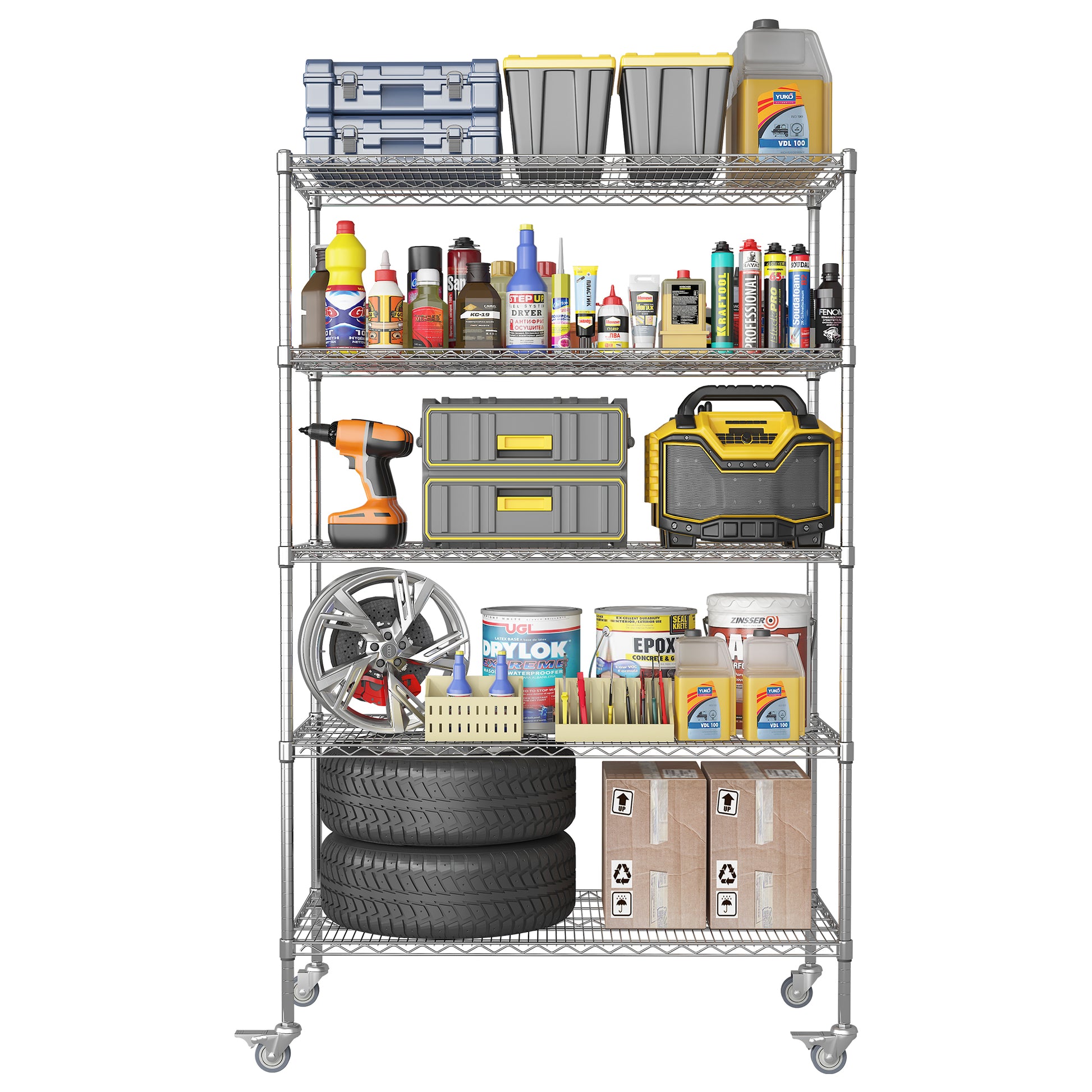 47''W x 24''D x 72''H 5 Tier Heavy Duty Adjustable Kitchen Shelving Unit, Wire Storage Shelves with-UH Decor-Default-Urbanheer