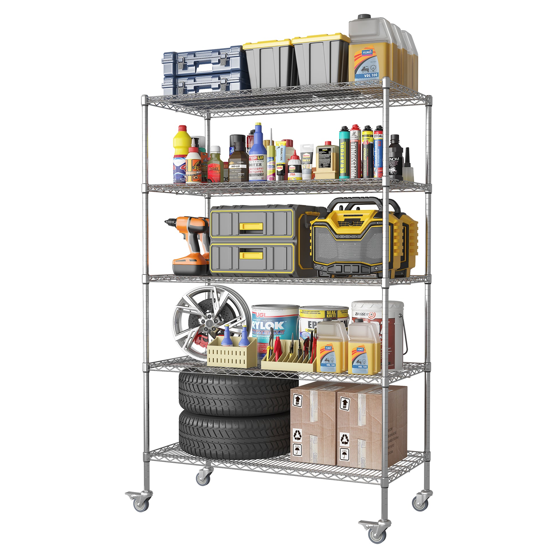 47''W x 24''D x 72''H 5 Tier Heavy Duty Adjustable Kitchen Shelving Unit, Wire Storage Shelves with-UH Decor-Default-Urbanheer