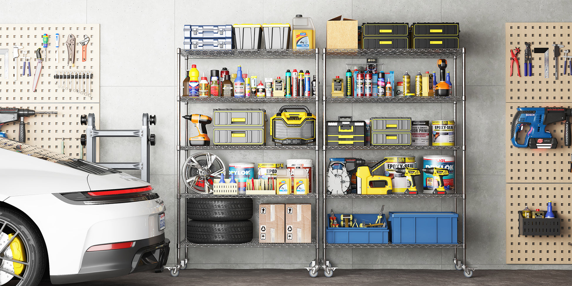 47''W x 24''D x 72''H 5 Tier Heavy Duty Adjustable Kitchen Shelving Unit, Wire Storage Shelves with-UH Decor-Default-Urbanheer