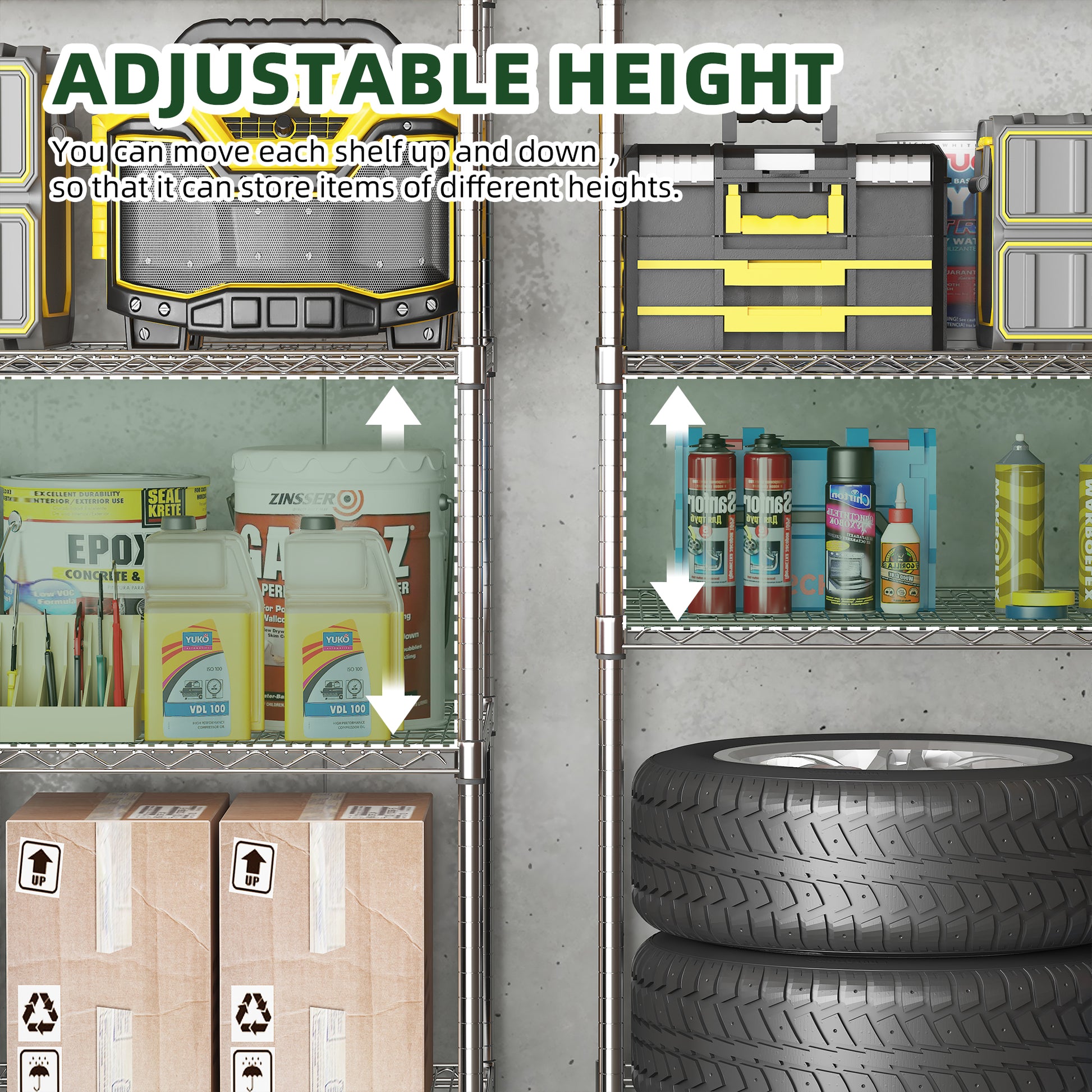 47''W x 24''D x 72''H 5 Tier Heavy Duty Adjustable Kitchen Shelving Unit, Wire Storage Shelves with-UH Decor-Default-Urbanheer