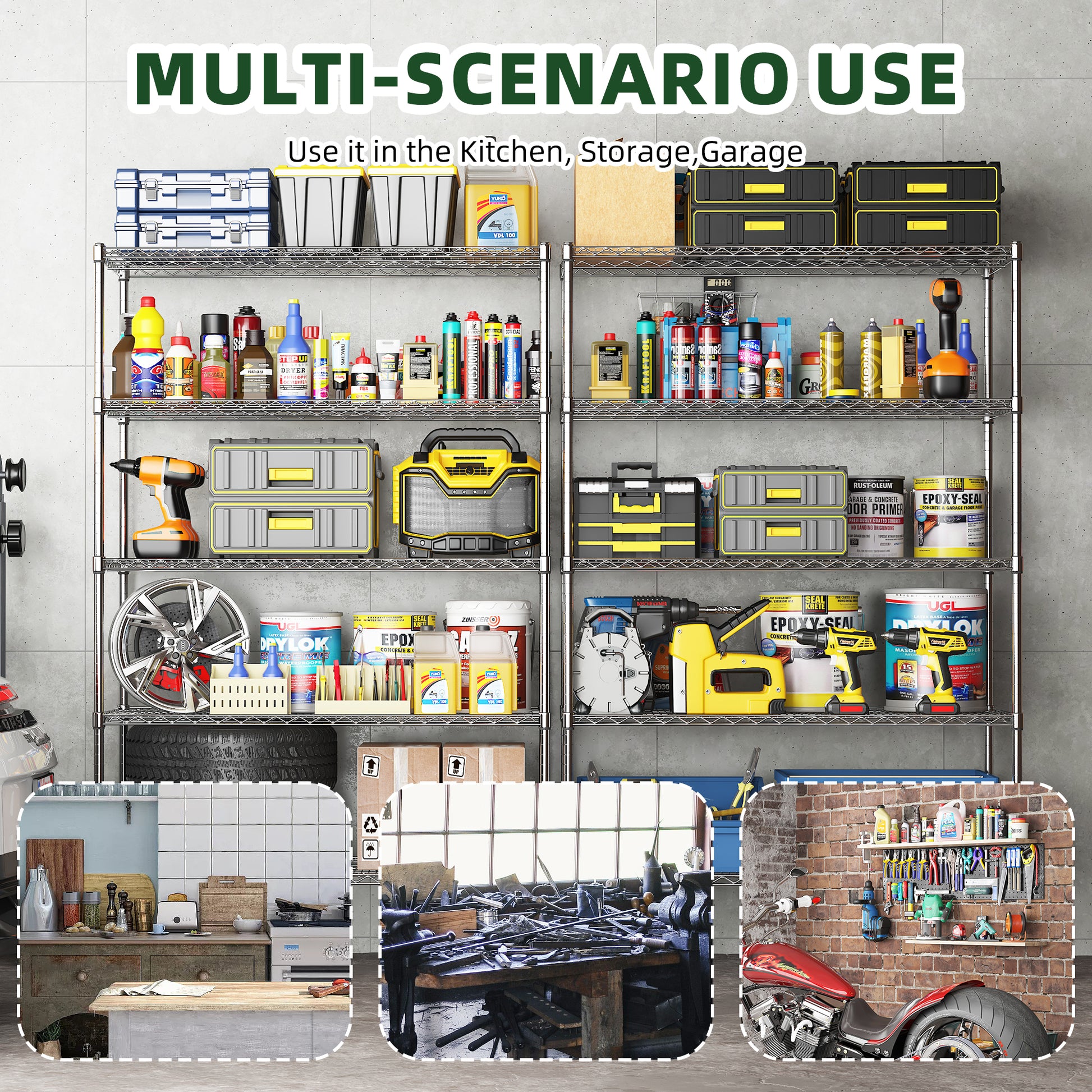 47''W x 24''D x 72''H 5 Tier Heavy Duty Adjustable Kitchen Shelving Unit, Wire Storage Shelves with-UH Decor-Default-Urbanheer