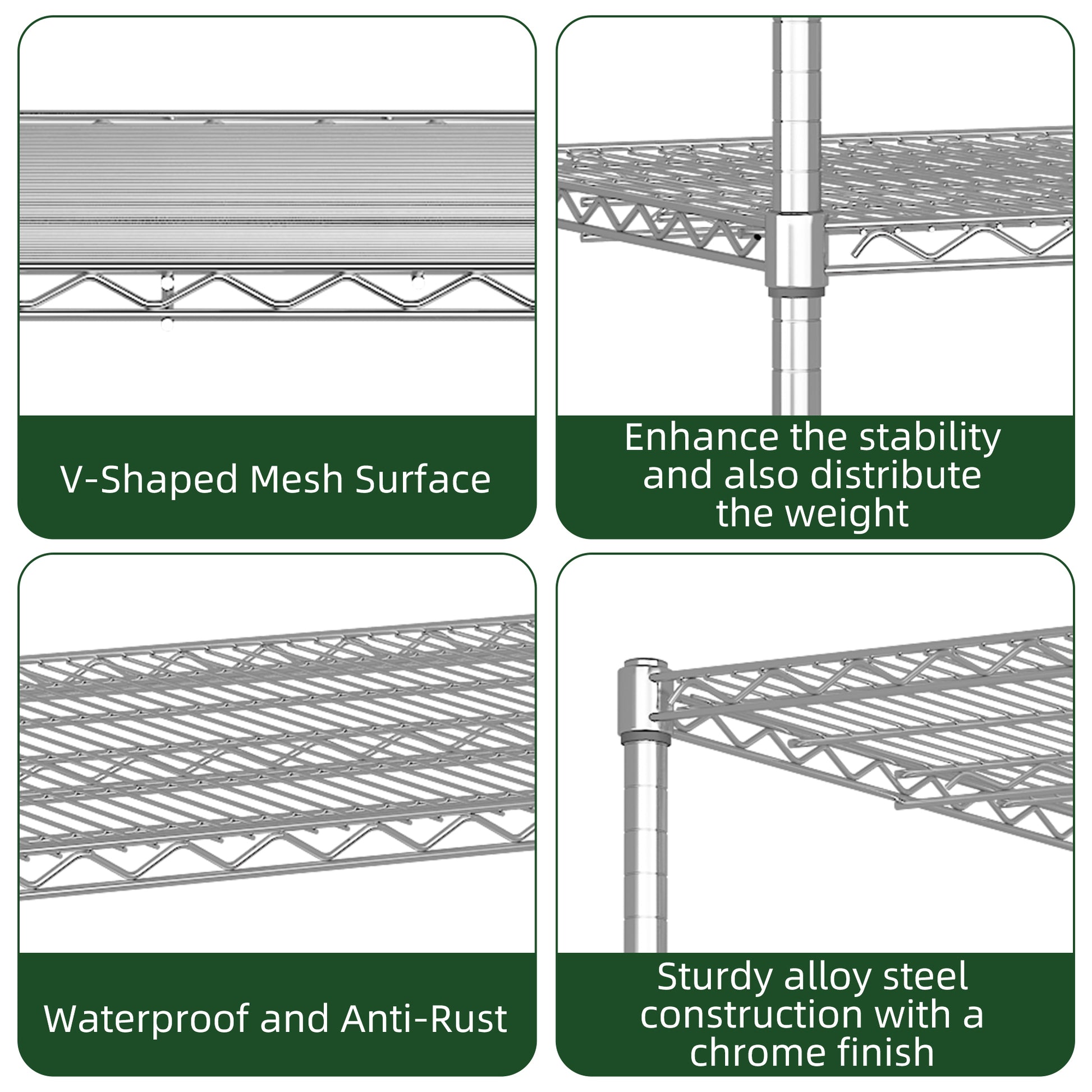 47''W x 24''D x 72''H 5 Tier Heavy Duty Adjustable Kitchen Shelving Unit, Wire Storage Shelves with-UH Decor-Default-Urbanheer