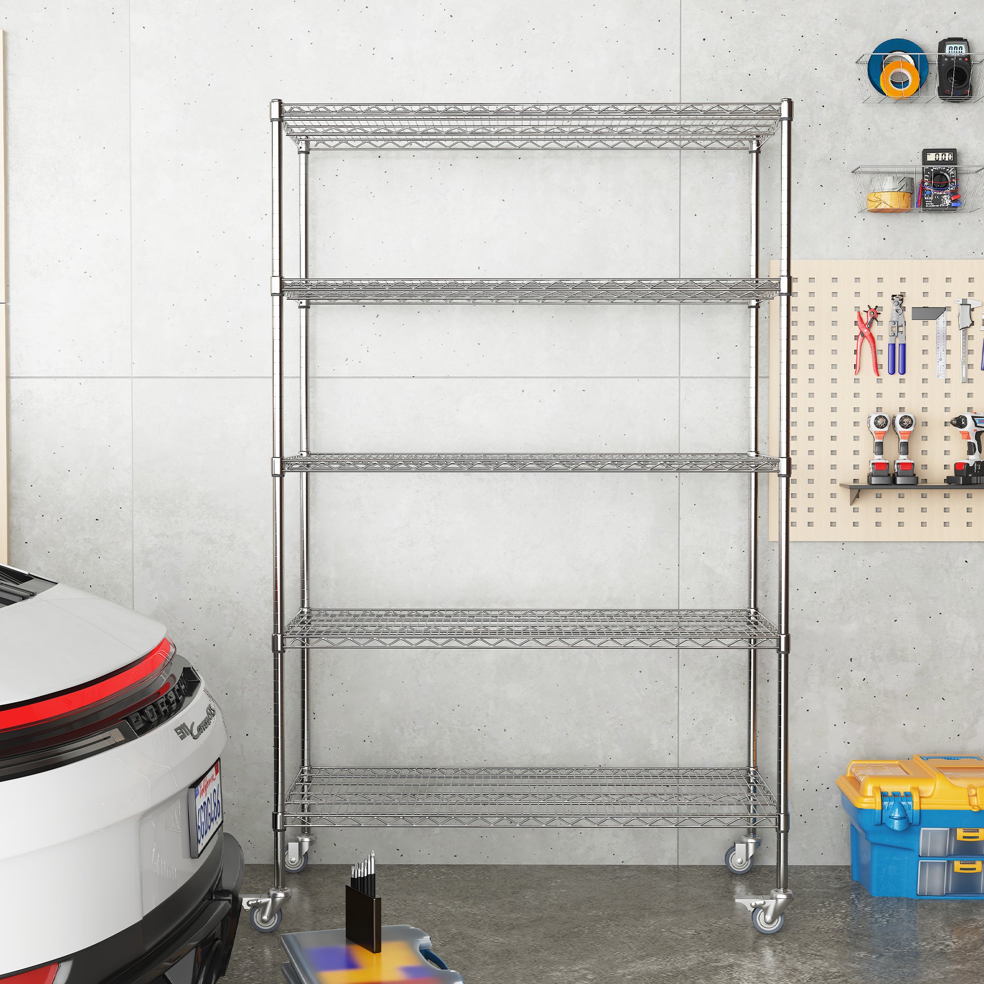 47''W x 24''D x 72''H 5 Tier Heavy Duty Adjustable Kitchen Shelving Unit, Wire Storage Shelves with-UH Decor-Default-Urbanheer