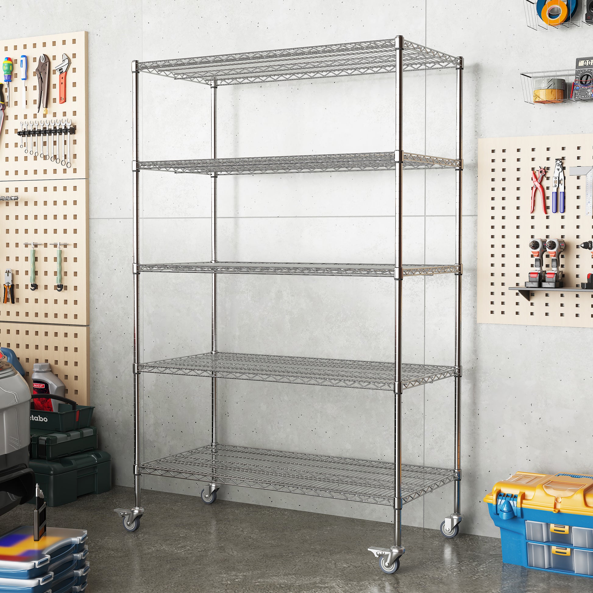 47''W x 24''D x 72''H 5 Tier Heavy Duty Adjustable Kitchen Shelving Unit, Wire Storage Shelves with-UH Decor-Default-Urbanheer