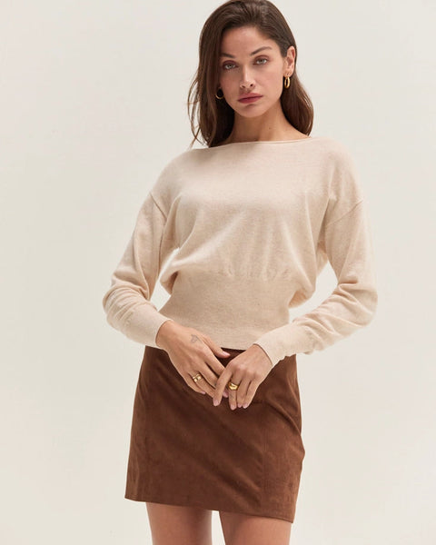 Cassie Cinched Waist Boatneck Sweater Top