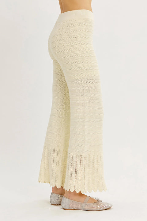 Crochet Sweater Flare Wide-Leg Pants with Elastic Waistband