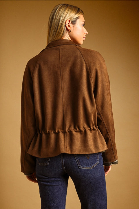 Suede Button Front High Collar Jacket