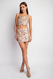 Flower Sequin Cami Crop Top-Top-EDIT by NINE-Rose Gold / Multi-S-Urbanheer