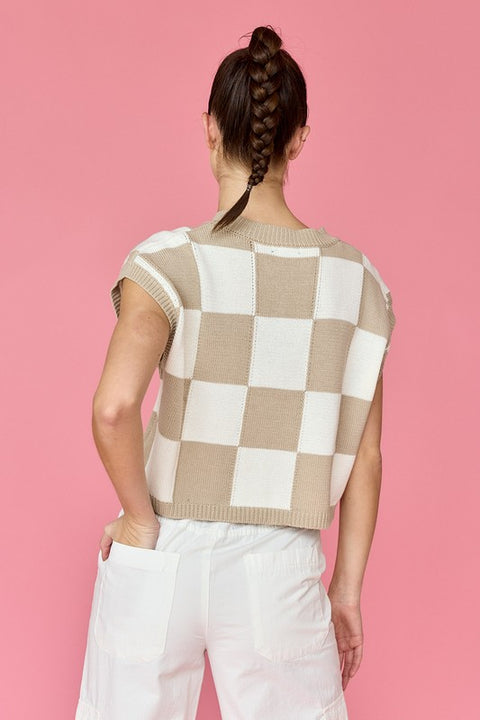 Hannah Loose Fit Checker Knit Top Taupe-TOP-Papermoon-Taupe-S-Urbanheer