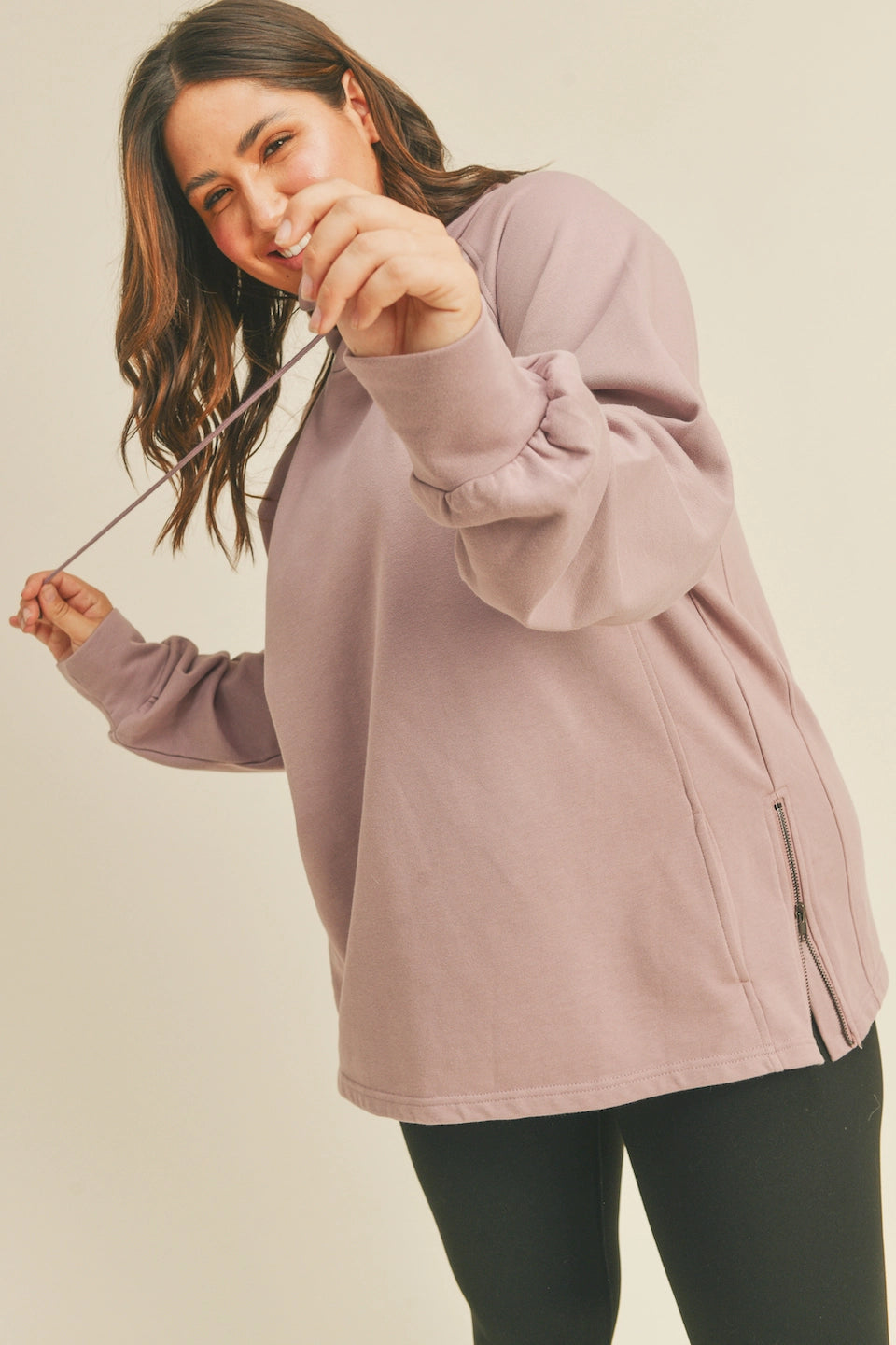 Mock Neck Side Zippers Sweatshirt-Clothing - Women-Kimberly C-Lavender-1X-Urbanheer