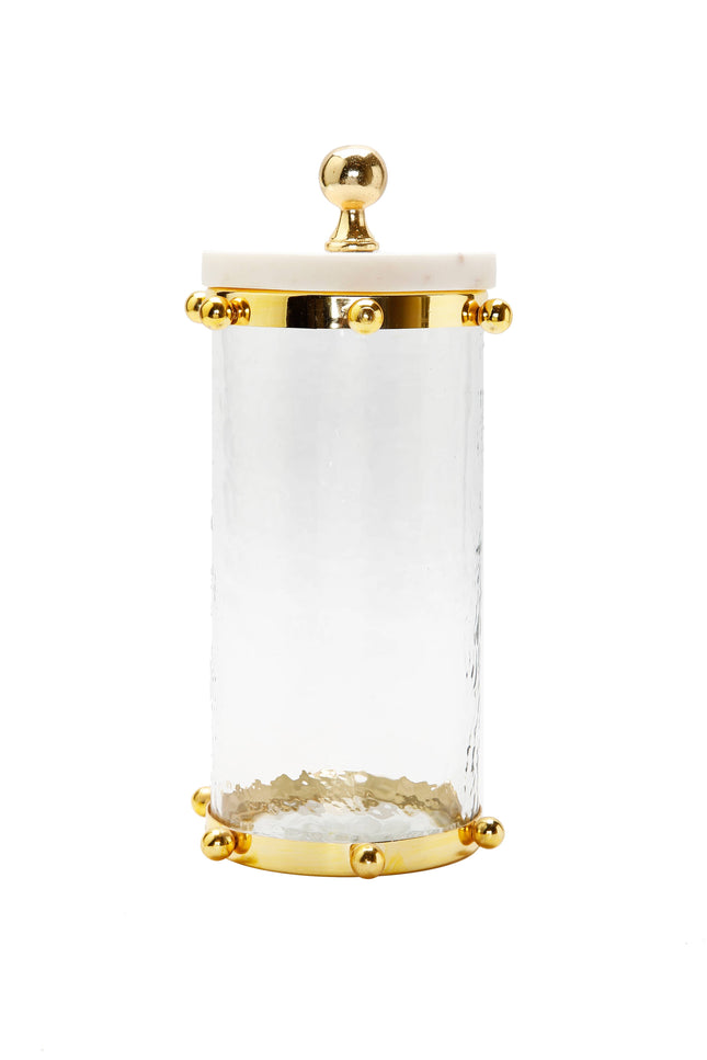 Hammered Glass Canister w/ Gold Ball Design and Marble Cover-CLASSIC TOUCH DECOR INC.-Large-Urbanheer