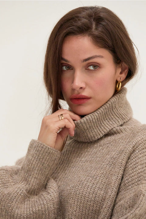 Audrina Turtleneck Sweater Dress with Tie Waist