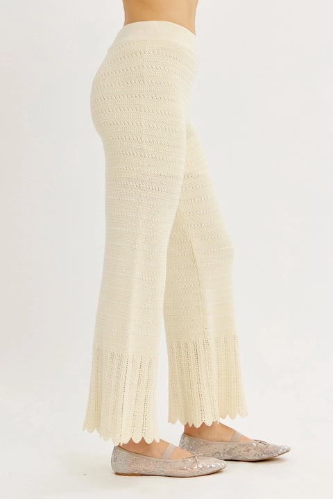 Crochet Sweater Flare Wide-Leg Pants with Elastic Waistband