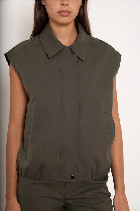 Urban Sleeveless Bomber Jacket with Lapel Collar