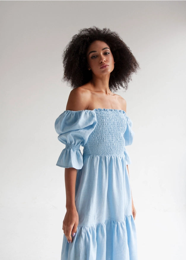 "Camila" Sky Blue Midi Dress-Dress-Nich Linen-XXS-Urbanheer