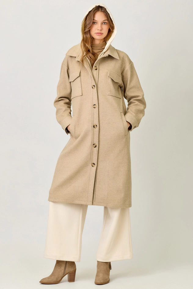 Twofer Hoodie Solid Coat Latte