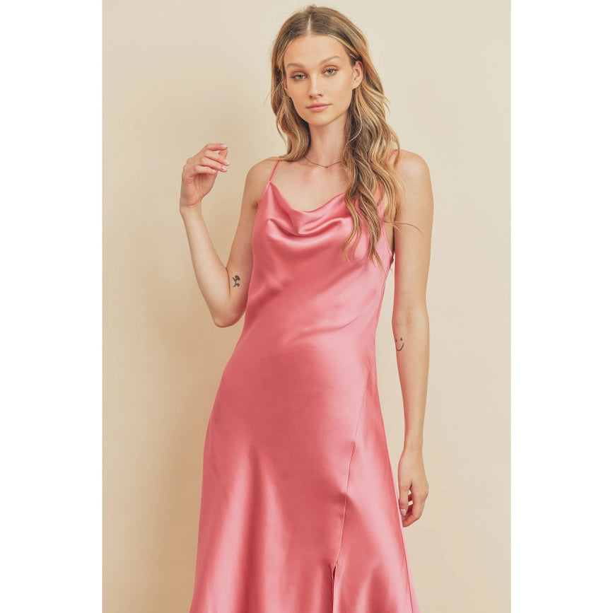 Asymmetrical Hem Slit Midi Dress Rose Pink-Midi Dress-Dress Forum-S-Urbanheer