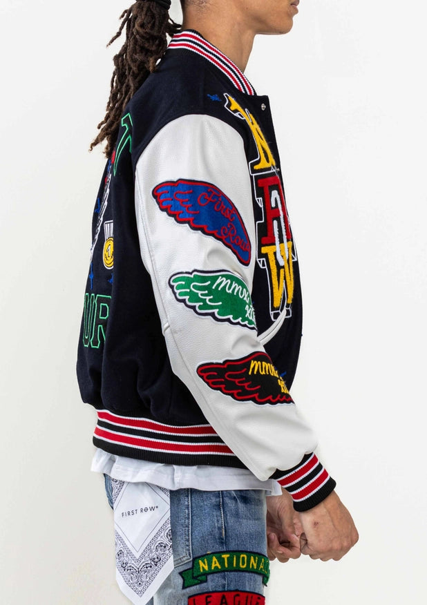 Bright Future Varsity Jacket-Jacket-First Row-NAVY-XS-Urbanheer