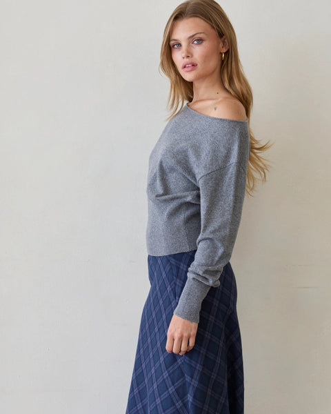 Cassie Cinched Waist Boatneck Sweater Top