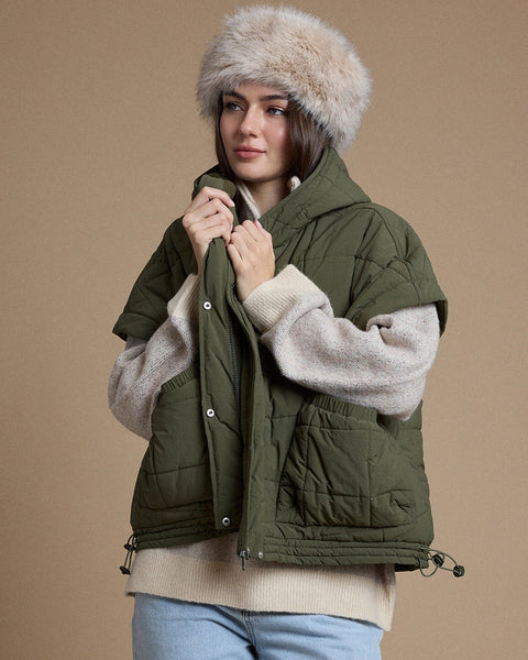 Oversized Quilted Hooded Poncho Vest