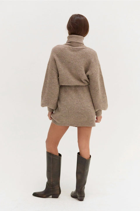 Audrina Turtleneck Sweater Dress with Tie Waist