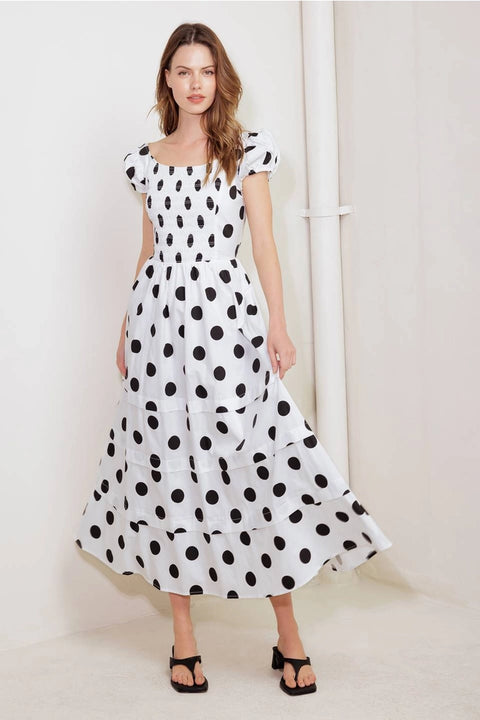 Polka Dot Printed Woven Midi Dress