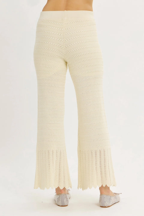 Crochet Sweater Flare Wide-Leg Pants with Elastic Waistband
