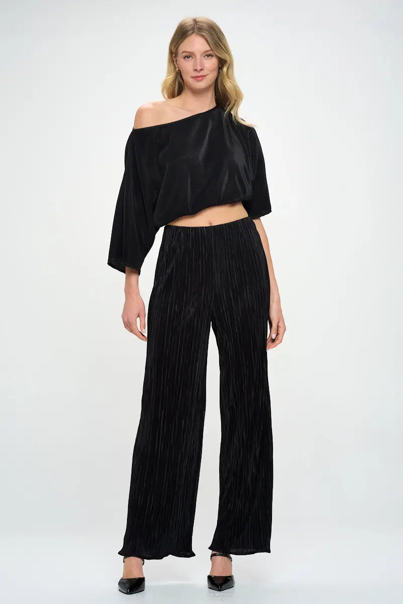 Vibrant Plisse Straight Leg Pants-Renee C.-S-Urbanheer