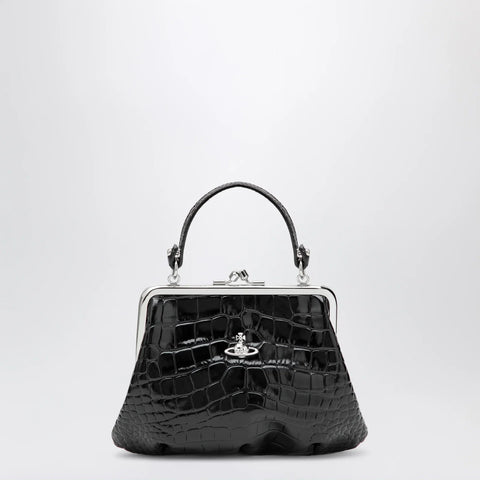 Vivienne Westwood Granny Frame purse in croc-embossed black leather
