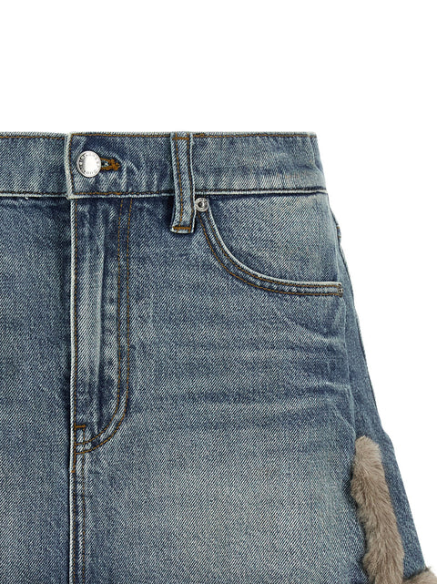 Denim X Alexander Wang Denim Skirt With Fur Hem